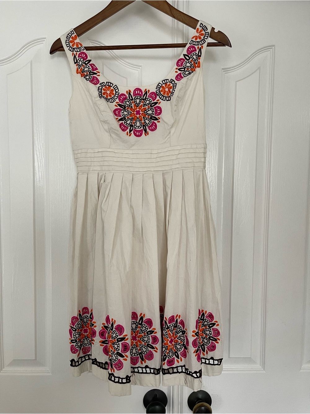 Shoshanna floral Cream Mini Dress with Pink & Orange Embroidery
